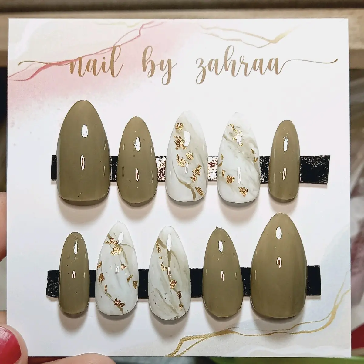 Kuku palsu gel hijau army stiletto