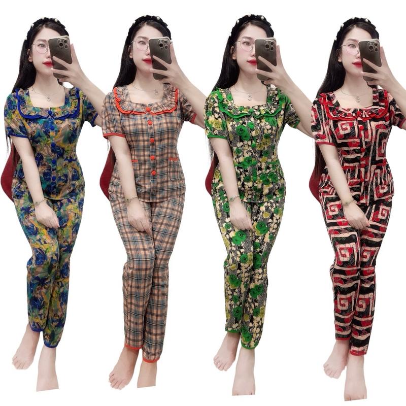 Đồ Bộ Nữ Mặc Nhà Tiểu Thư,  Áo Tay Ngắn Quần Dài, Chất vải lụa Mango Co Giãn Nhẹ Mặc Mát (Kem Cho Women pijama Tim)