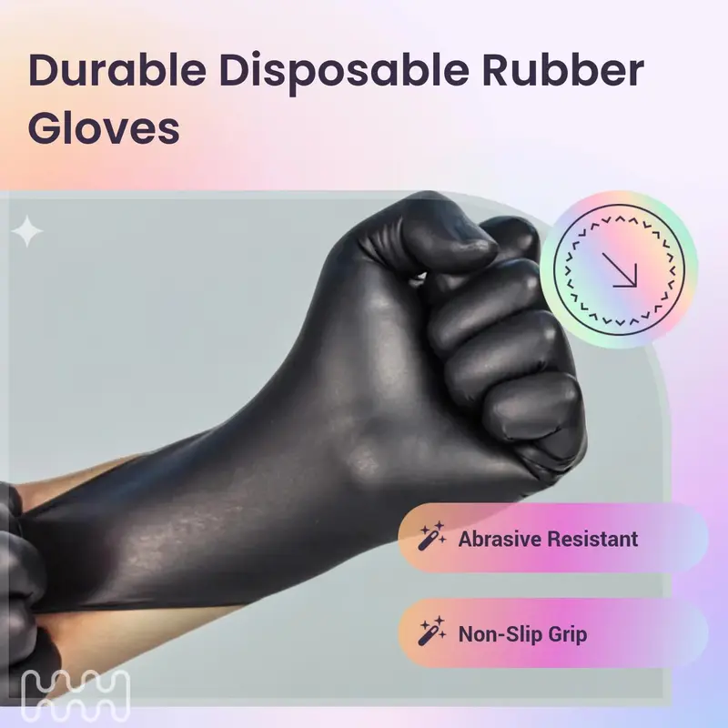 Disposable Rubber Cleaning Gloves, 30/50/100pcs Durable Black Household Cleaning Protector Gloves, Suitable for Kitchen, Tattoo Cleaning, Hair Dyeing, Kitchen Gadgets 1