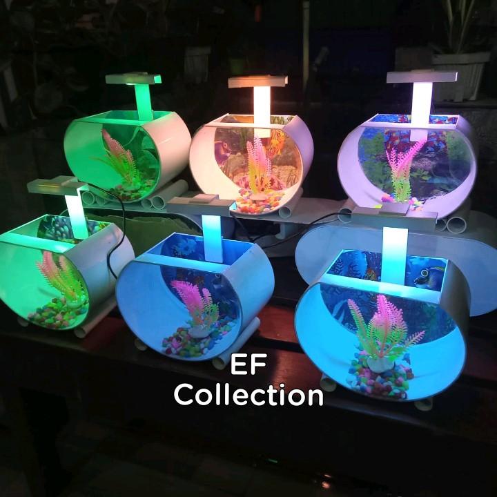 Akuarium Mini ikan hias Unik bergaransi full set dengan lampu 4