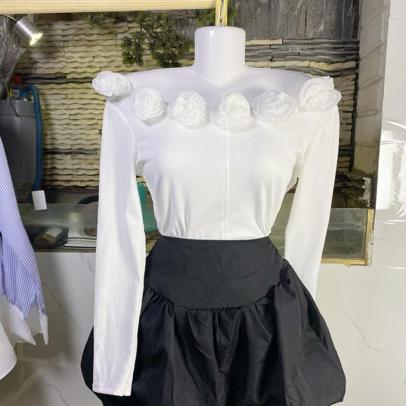Set Váy Bí Phồng Mix áo Trễ Vai Nhiều Hoa 2