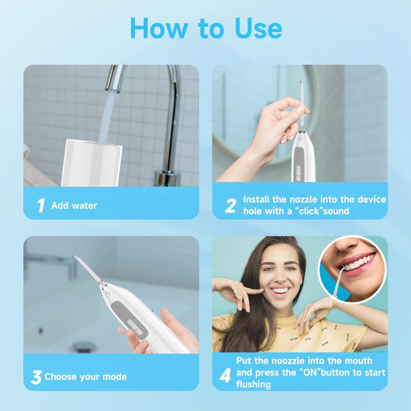 Water Flosser, 1 Count Rechargeable Oral Irrigator with Nozzles, Waterproof Dental Irrigator, Oral Care Tool for Home & Travel 3