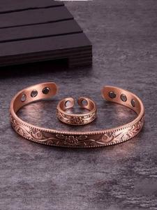 Pulsera y anillo abierto con diseño de flores vintage, Pulsera y anillo abierto magnéticos ajustables, Accesorios de joyería de moda para mujeres y hombres