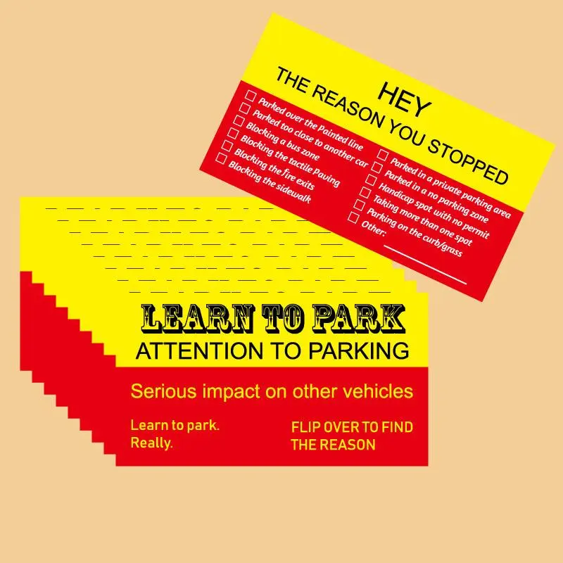 Parking Card, 50pcs Funny Warning Parking Card, Creative Bad Parking Card, Learn To Park Cards with Multi Reasons for Bad Parking 0