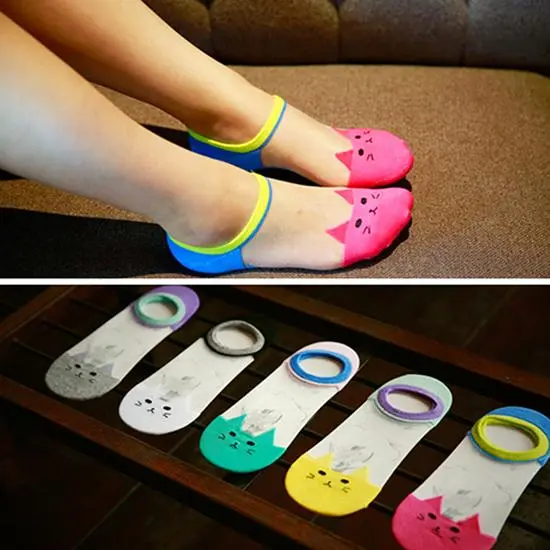 Quntuas- Women\'s Fashion Transparent Boat Socks Lovely Cat Shallow Summer Invisible Sock