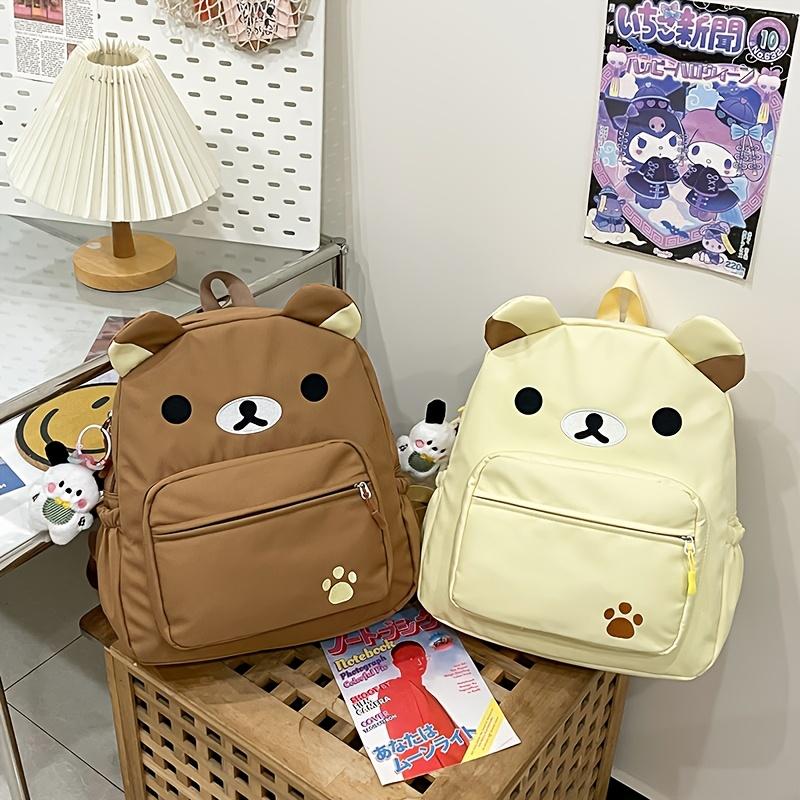 Product Introduction of Chic Bear-Themed Nylon Backpack for Women - Casual School & Travel Daypack, Solid Color with Practical Pockets, Available in White/Brown/Yellow 21