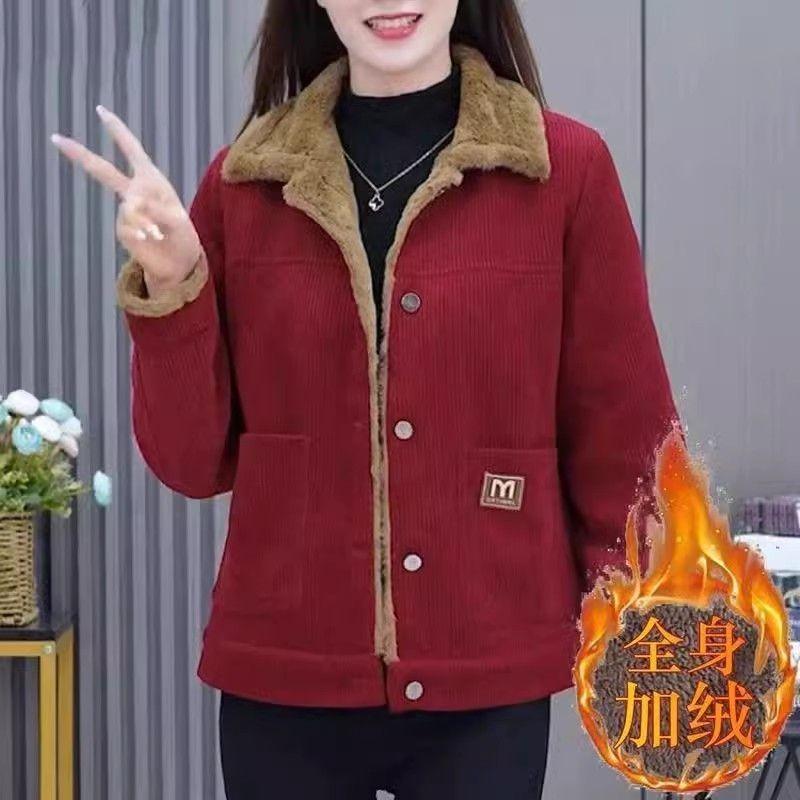 Áo Khoác Ấm, Quần Áo Phụ Nữ Trung Người Già Và Cao Tuổi, Thời Trang Mẹ, Phong Cách Phương Tây, Trông Trẻ Trung, Lót Lông Cừu, Bó Sát Dáng Rộng, Che Bụng, Thích Hợp Cho Mùa Thu Và Mùa Đông, Hàng Mới Về 1