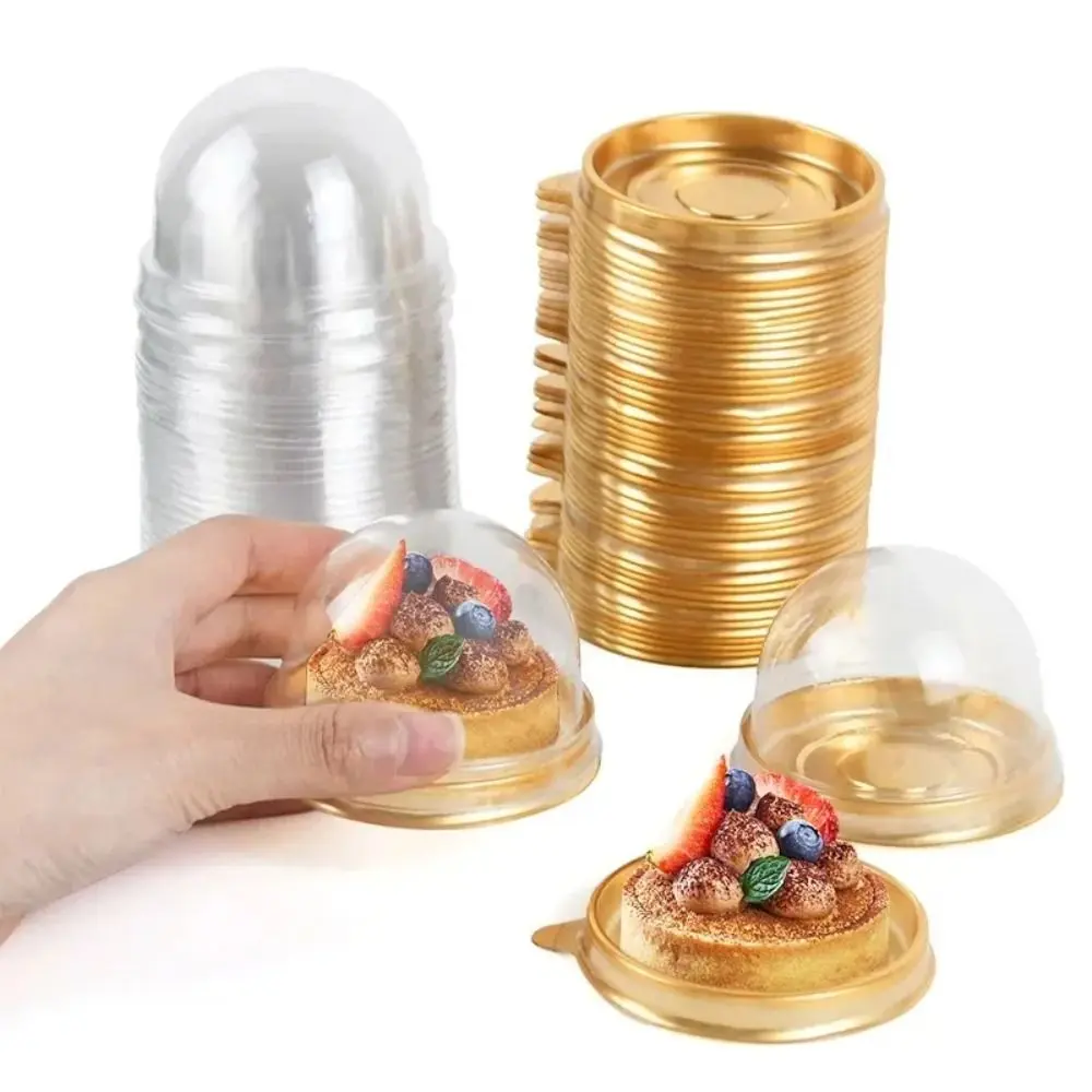 50Pcs Party Decor Mini Dessert Cake Box Dome Container Trays Pastry Baking Packaging Boxes with Stickers Plastics Wedding Favor Box Gift Giving