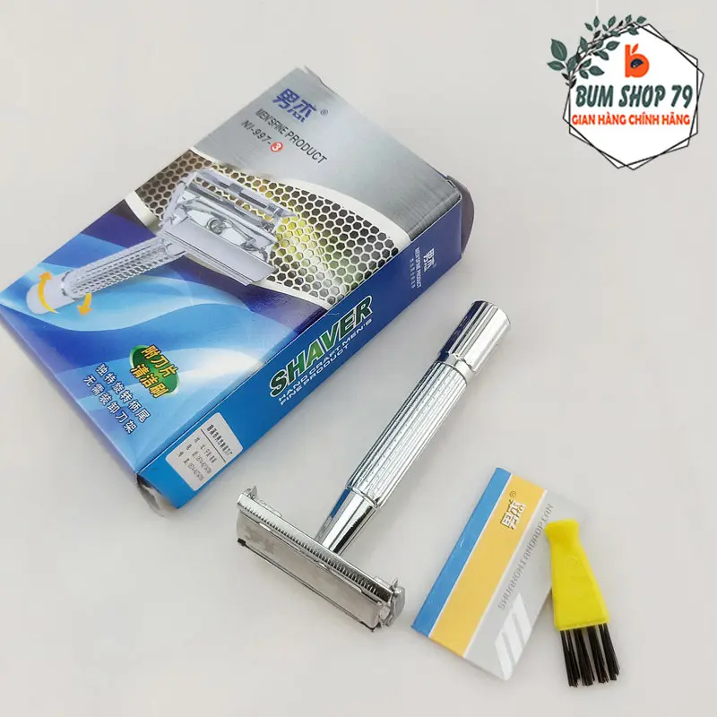 Hộp Dao Cạo Râu Shaver Hai Lưỡi Bằng Thép Không Gỉ Cao Cấp, Máy Cạo Lông Cổ Điển Inox 304 Hộp Có Gương Vệ Sinh Tiện Lợi.