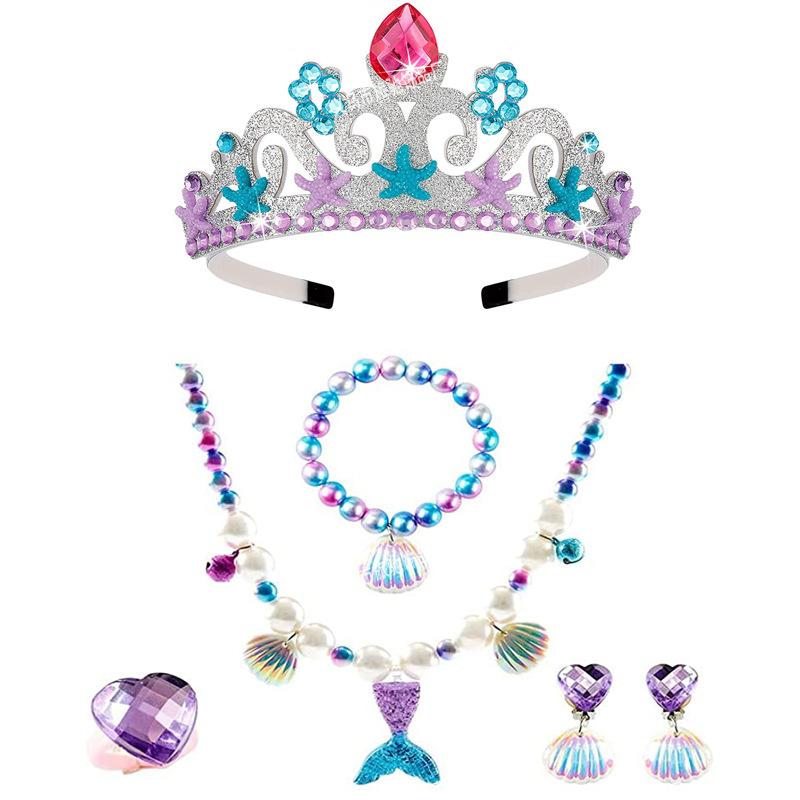 Mermaid Princess Party Headband Children's Shell Necklace Bracelet Ring Ear Clip Costume Set Accessories 2