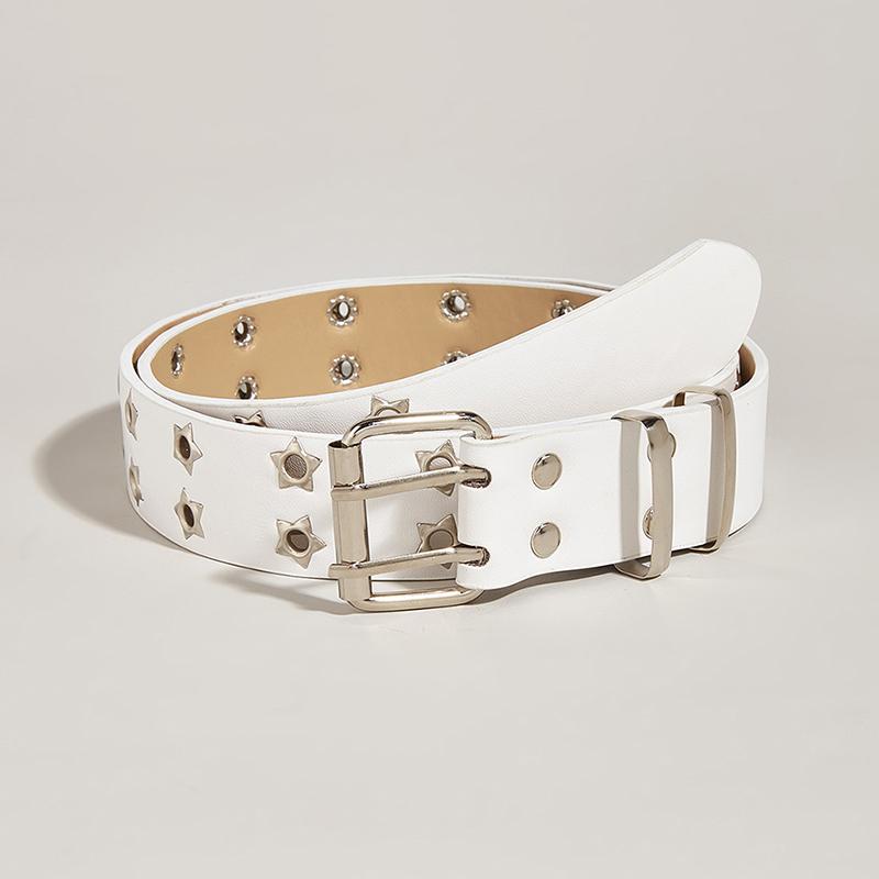 Product Introduction of Punk Style Star Double-Breasted Belt Waist Strap Hollow Out Pu Leather Jeans Decorative Fashion Waistband 29