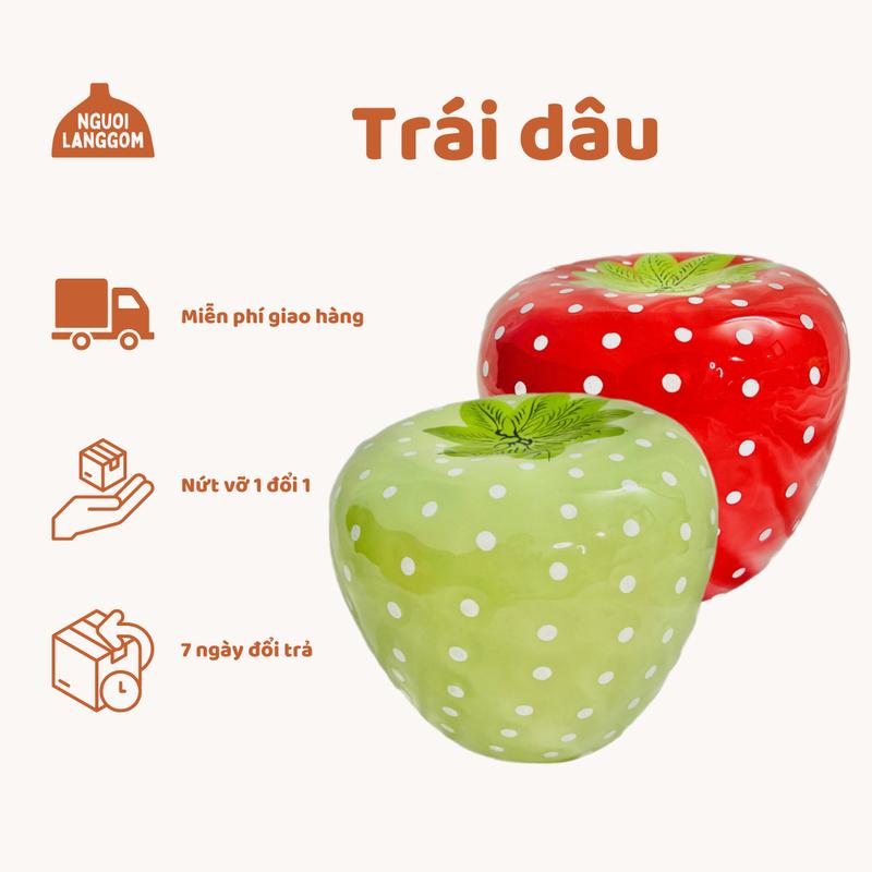 lỗ tròn Lợn đất heo đất ống heo tiết kiệm decor - Trái dâu - Bát Tràng