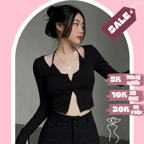 Set Áo Bra Cổ Yếm Kèm Áo Khoác Croptop Tay Dài Ống Loe Ôm Body Nữ Hở Ngực Gợi Cảm Sexy Quyến Rũ LiVi Bigsize