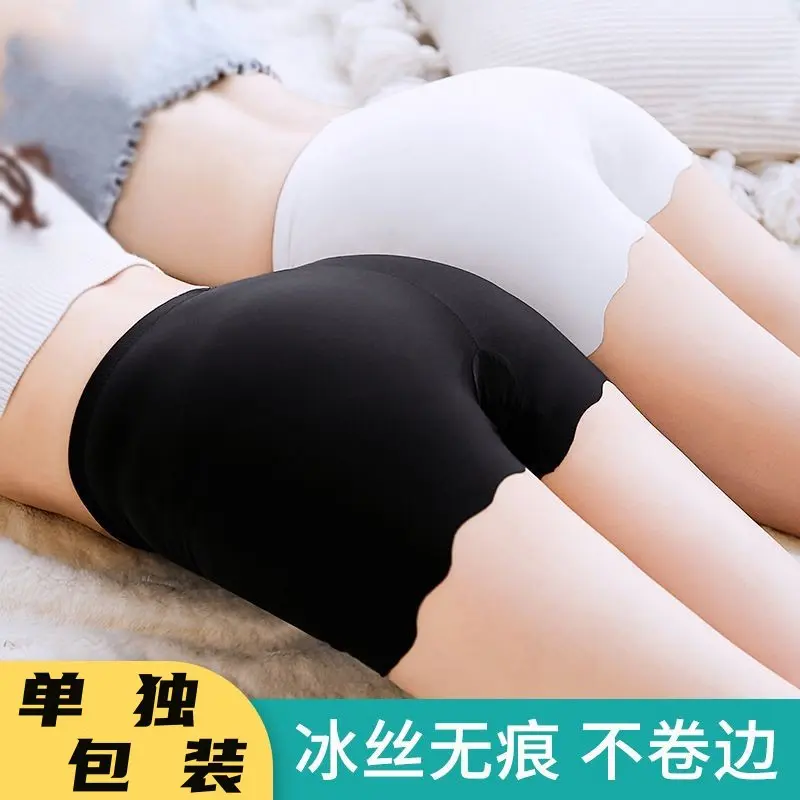 Safety Shorts Ice Silk Seamless Anti-Exposure Women's Boxer Shorts Three-Quarter Shorts Plus Size Summer Thin Black Leggings Underwear