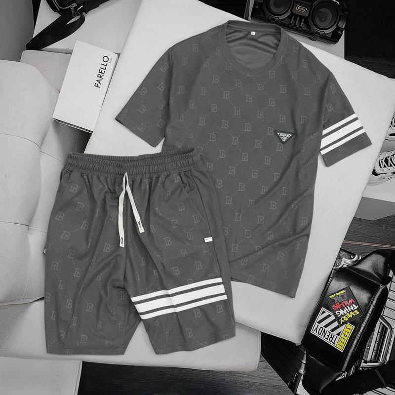 Bộ quần áo nam hoạ tiết chữ B phối KẺ SỌC trẻ trung, phong cách hiện Đại BS33