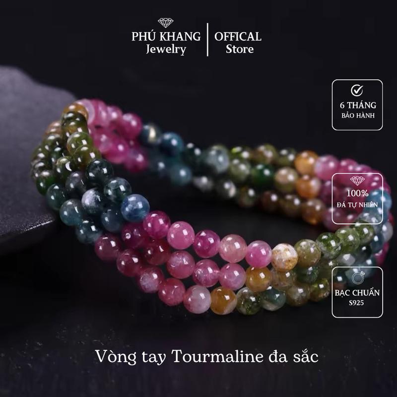 Vòng Tay Đá Bán Quý Tourmaline, Đa Sắc Màu Đậm, Nhiều Size [Tặng kèm hộp, túi giấy, dây dự phòng và 1 món quà bất kì]