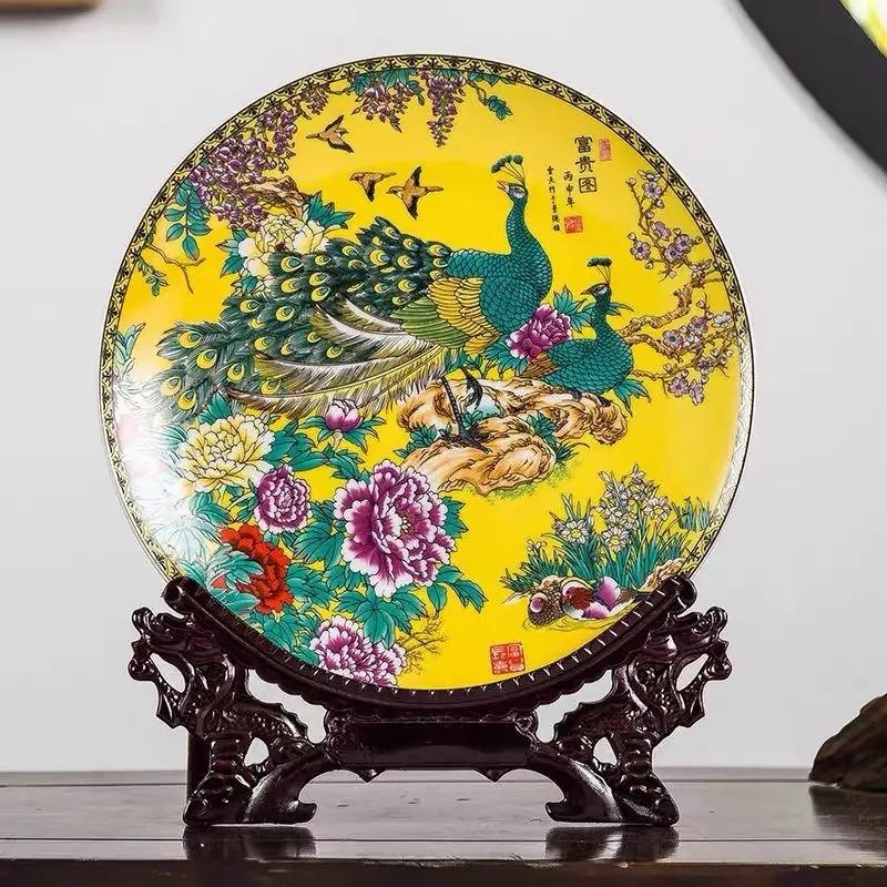 Bộ Lục Bình Gốm Sứ Phú Quý 2 Bình Kèm Đĩa Cả Đế Gỗ Cao 40CM Trang Trí Nhà Kệ Tủ Decor Phòng 5