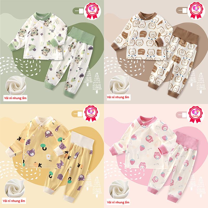 Bộ quần áo nỉ nhung cho bé trai bé gái từ 5-13kg vải co giãn và giữ ấm tốt quần cạp cao áo cúc bấm nhựa chắc chắn _ B72