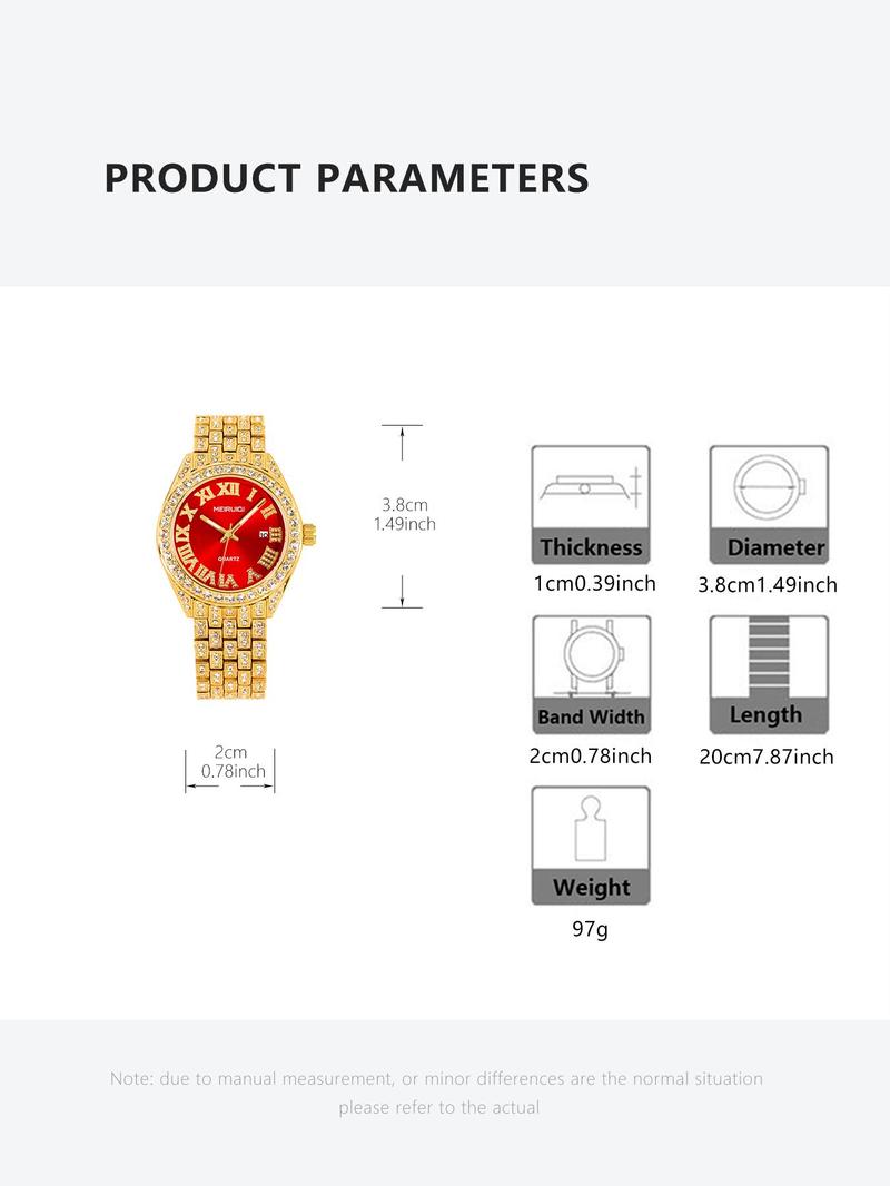 Product Introduction of Men's Business Fashion Rhinestone Decorated Analog Quartz Watch, with Box, Fashion Watch for Party, Daily Decor, Trendy All-match & Exquisite Watch for Birthday Gift 1