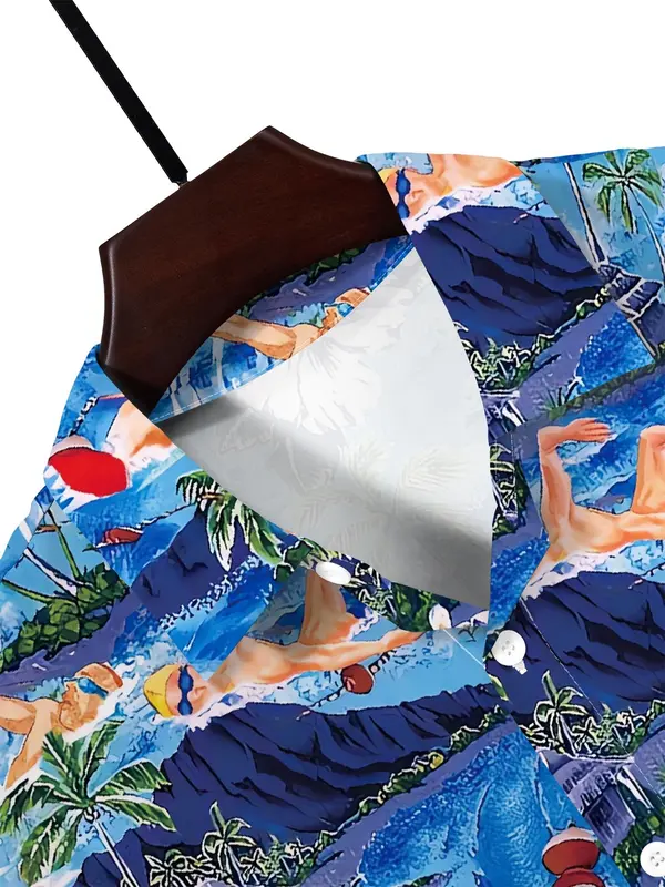 Two-piece Set Men's Regular Fit Tropical Print Shirt & Shorts, Casual Short Sleeve Button Up Top & Shorts for Summer, Men's Clothes for Beach Vacation, Menswear 3