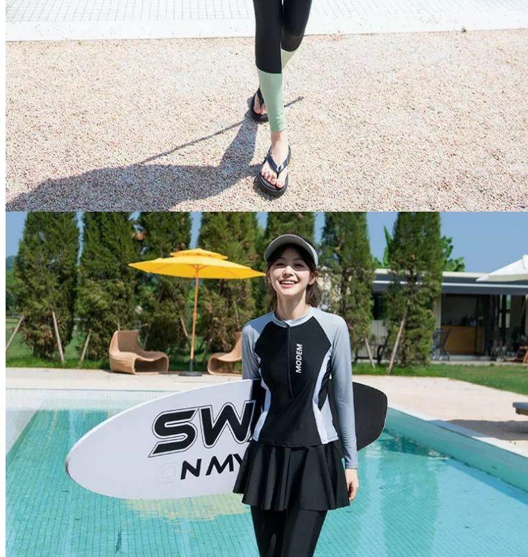 Product Introduction of [Alluer] Two-Piece Swimsuit for Women Long Sleeve Long Pants Sun Protection 2025 New Slimming Hot Spring Swimwear Jellyfish Suit Surfing Diving Suit mark  zuckerberg  blue  jumpsuit เอื้อย  ไหม  คน  ลาว 11