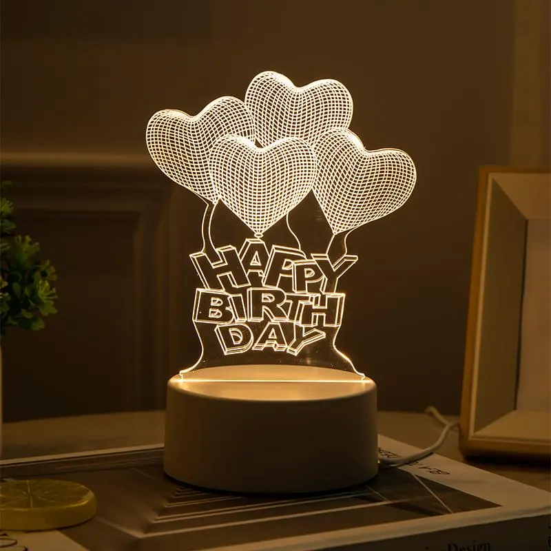 Pplus  Bentuk Hati Lampu Akrilik 3D Malam  Led/（ hangat）Warna Keren Lampu Kamar Aesthetic / Steker + sakelar lampu tidur aesthetic / hadiah lampu malam berubah warna / hadiah ulang tahun / hadiah pernikahan/promo elektronik termurah Kuning 2