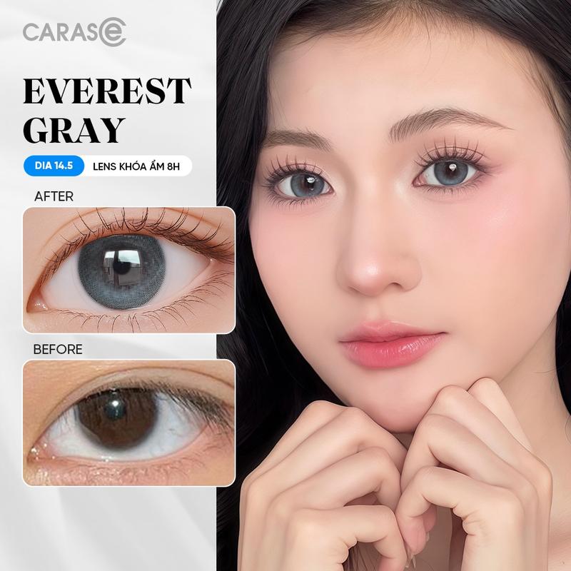 1 chiếc Kính áp tròng khoá ẩm 8H 3 Tháng Màu Xám Tro Viền Đen CARASE Lens cận EVEREST GRAY