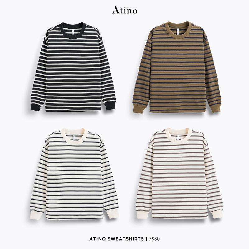 Áo Nỉ Nam Dài Tay Cổ Tròn Sọc Ngang ATINO  L.4.7880 Form Fitted Menswear Hoodie Tay Dài Bi Tre áo  nỉ