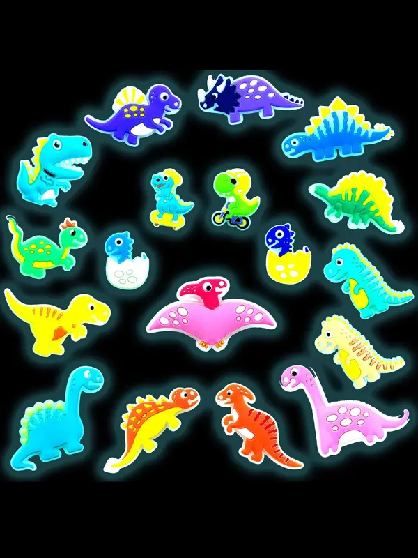 Cartoon Dinosaurs DIY Shoes Charms, 18pcs Luminous Dinosaurs Shoes Decoration, Shoes Decorations for Kids & Adults 0