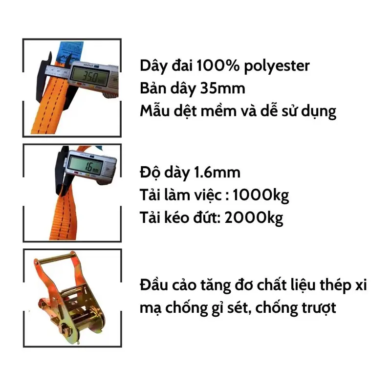 Dây cảo tăng đơ chằng hàng chịu lực 800kg rộng 2.5cm, dùng buộc hàng xe đạp xe máy ô tô, pallet hàng hóa 1