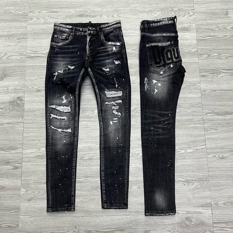 QUẦN JEAN NAM MÃ D2-03 ĐEN XÁM RÁCH VẨY SƠN ĐÍNH ĐÁ 4 CÚC NEW , BÒ DÀI CAO CẤP , CO DÃN , PHOM ÔM CHÂN DS-Q , Có Túi