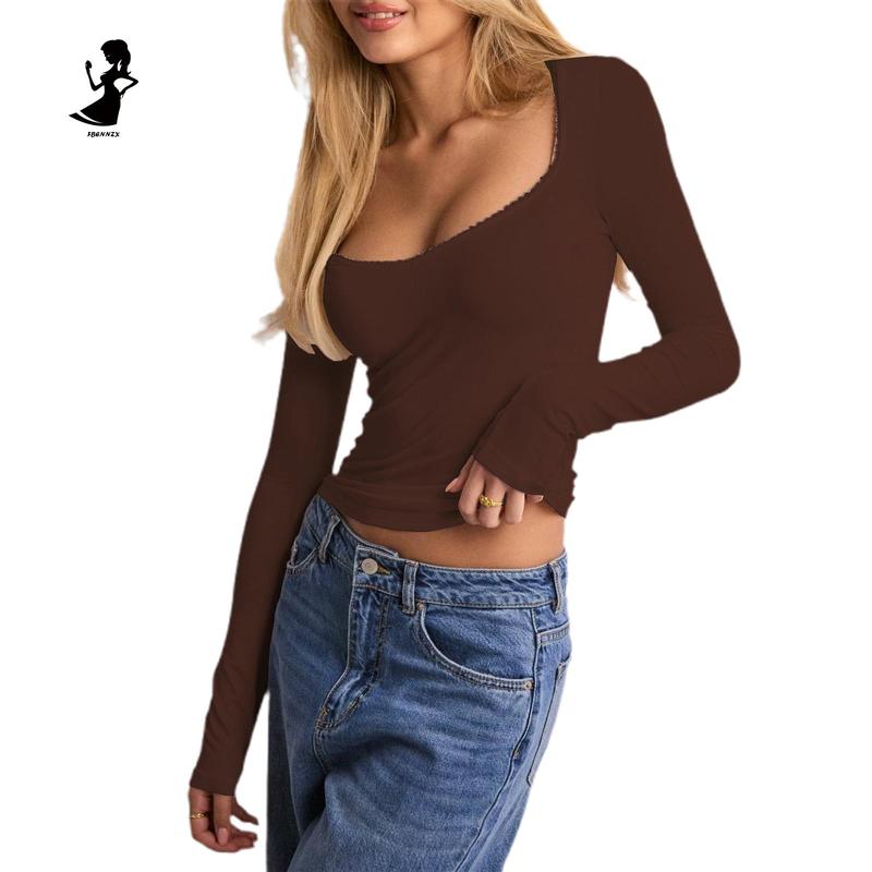 Ross Embroidery Midriff-baring Round Neck Long Sleeve Sweaters Ross Embroidery Midriff-baring Round Neck Long Sleeve Sweaters