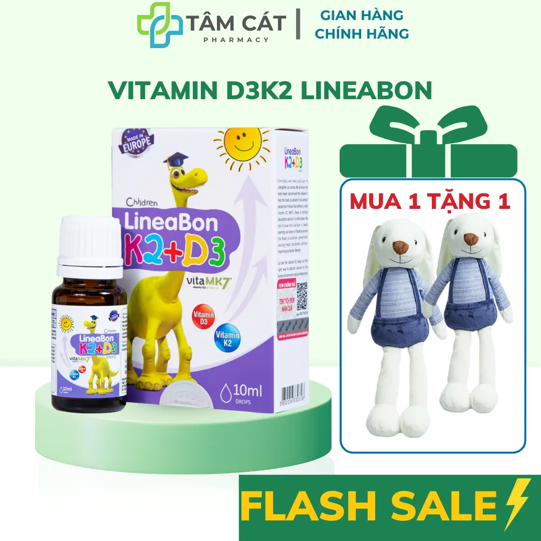 (Mua 1 tặng 1) - Vitamin D3k2 LineaBon màu tím 10ml, Lineabon K2+D3 - Chính hãng + Tích điểm
