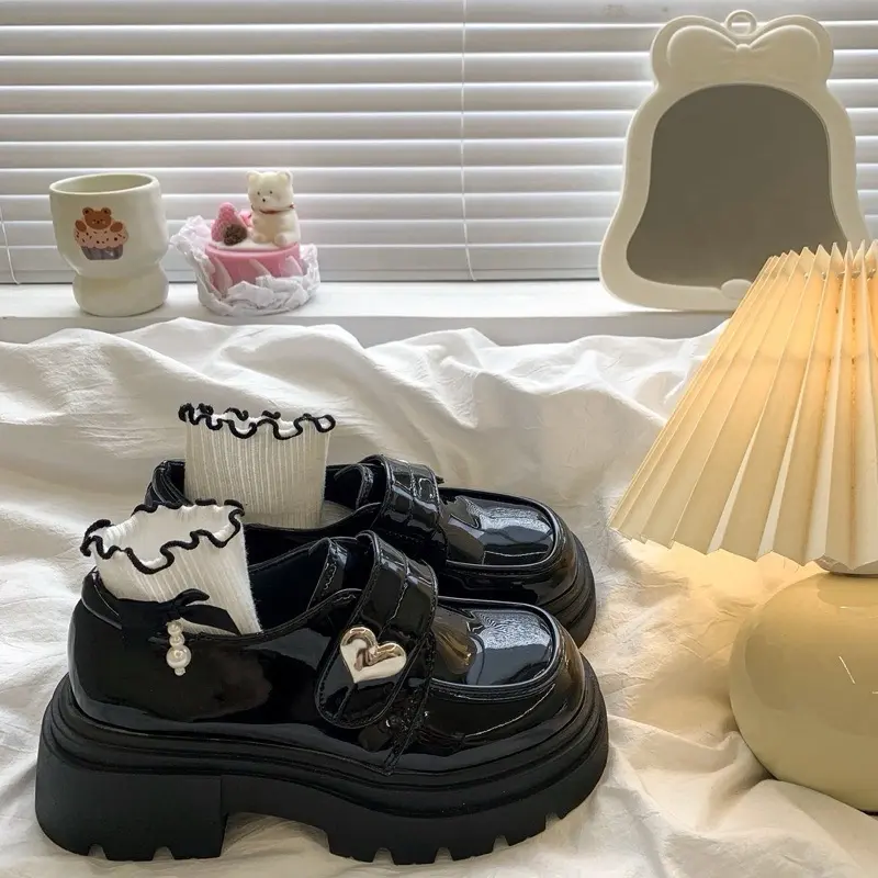 Giày Oxford nữ quai dán tiện lợi hoạ tiết trái tim đế độn 5cm đi học đi chơi GD45