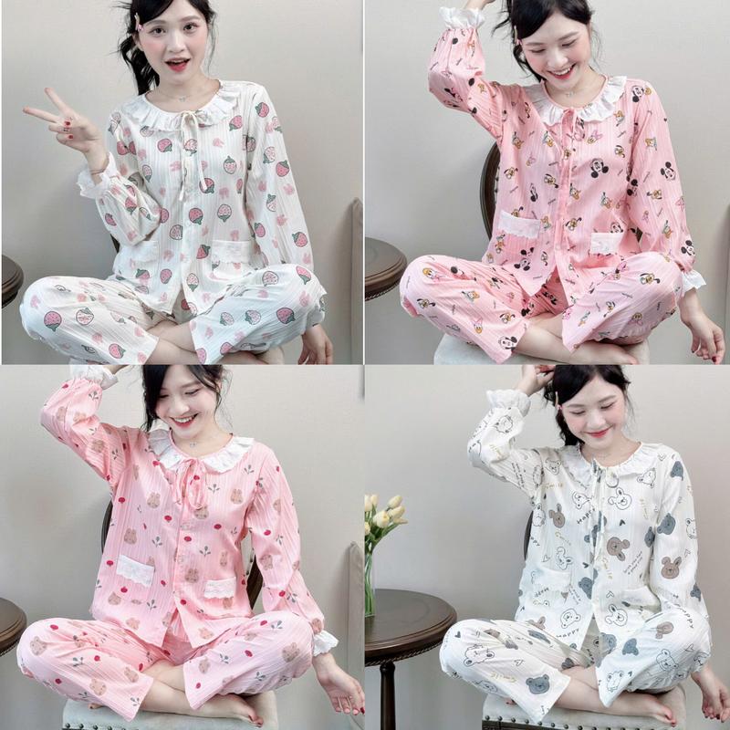 đồ bộ nữ tiểu thư, bộ ngủ thiết kế họa tiết hoạt hình ( có cộc tay)