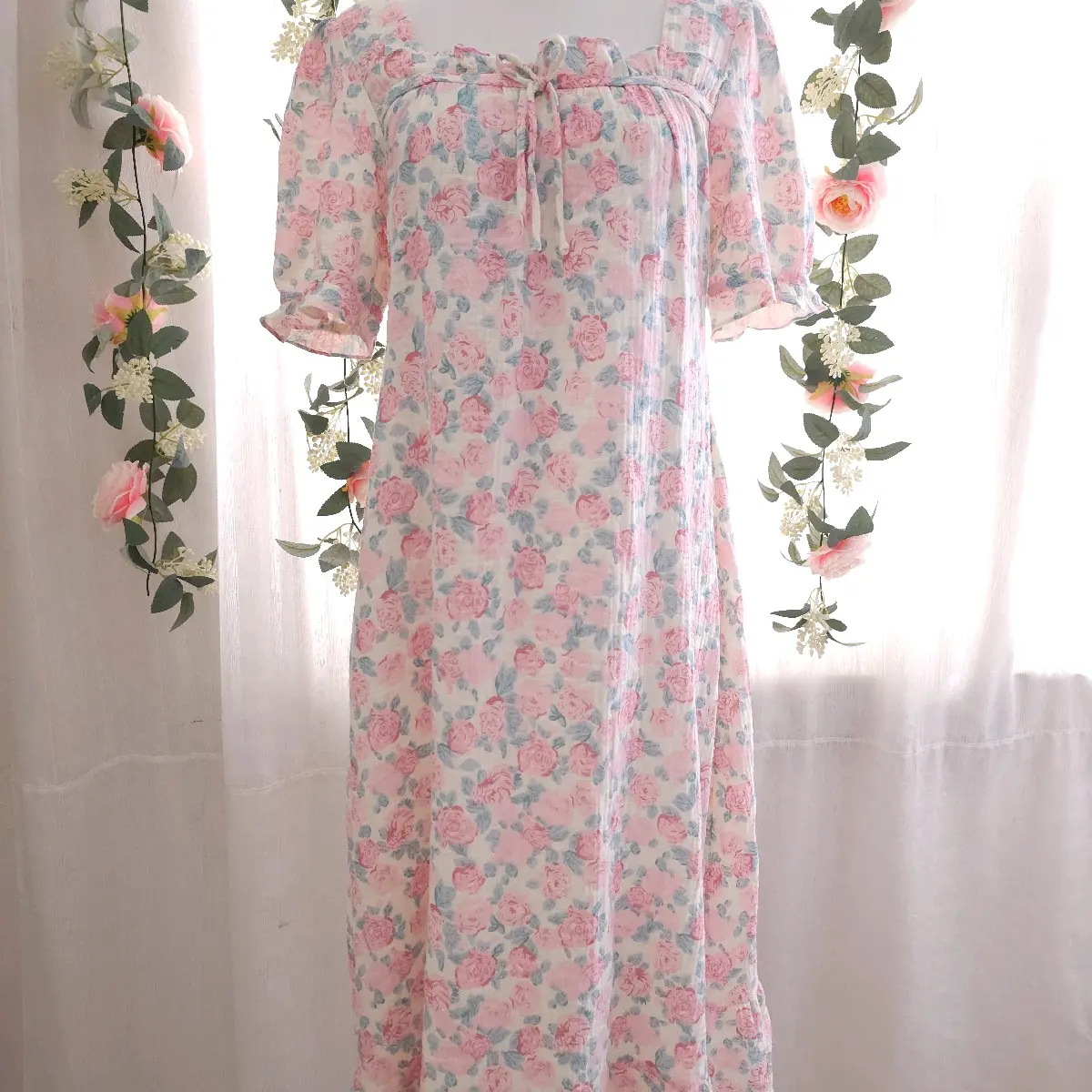 Đầm mặc nhà Rainbow Studio xô muslin cổ vuông 100% cotton nhiều hoạ tiết - Nữ Dress Women