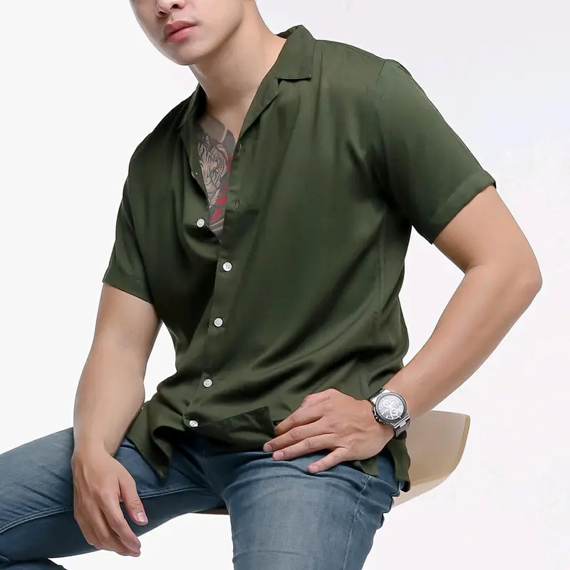 KEMEJA HAWAI POLOS UNISEX LENGAN PENDEK Cowok Fit Tangan Pria Panjang Casual Basic 2