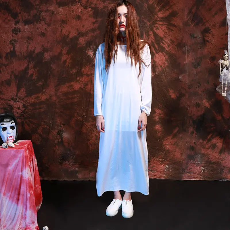 Adult Women Ghost White Zombies Dress Halloween Cosplay Costumes School Stage Drama Show Performance Role Play Outfitscosplay