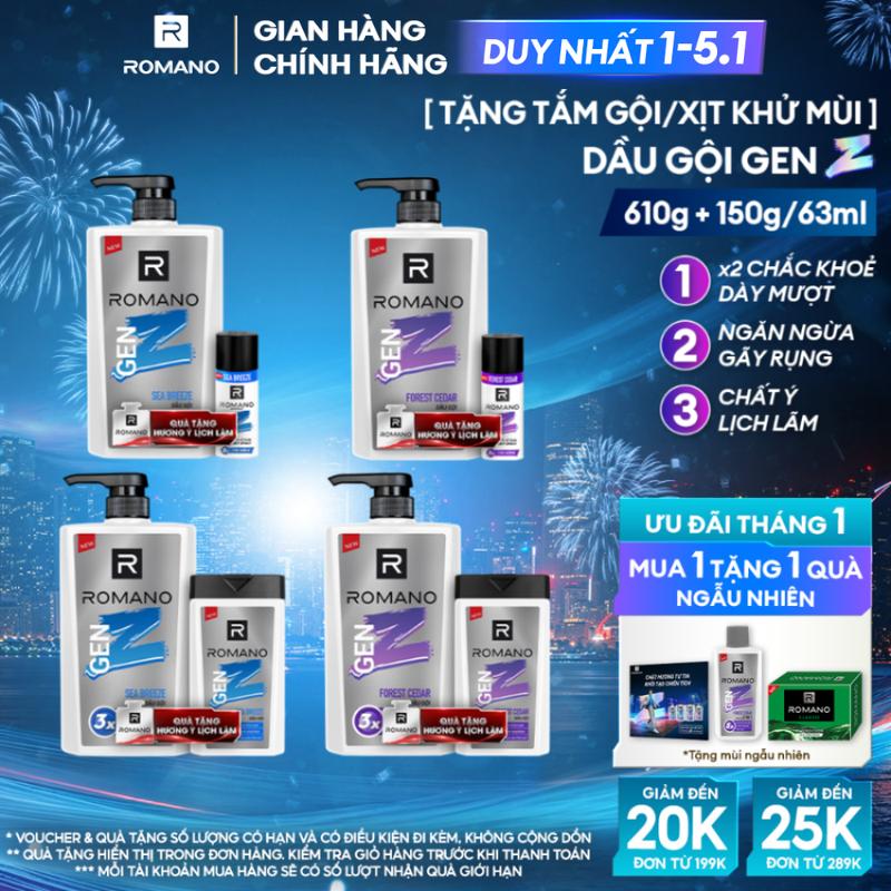   DUY NHẤT 1-5.1 Dầu gội Dưỡng Tóc cho nam Romano Gen Z 610g + Tặng kèm Dầu gội 150g  ngẫu nhiên  