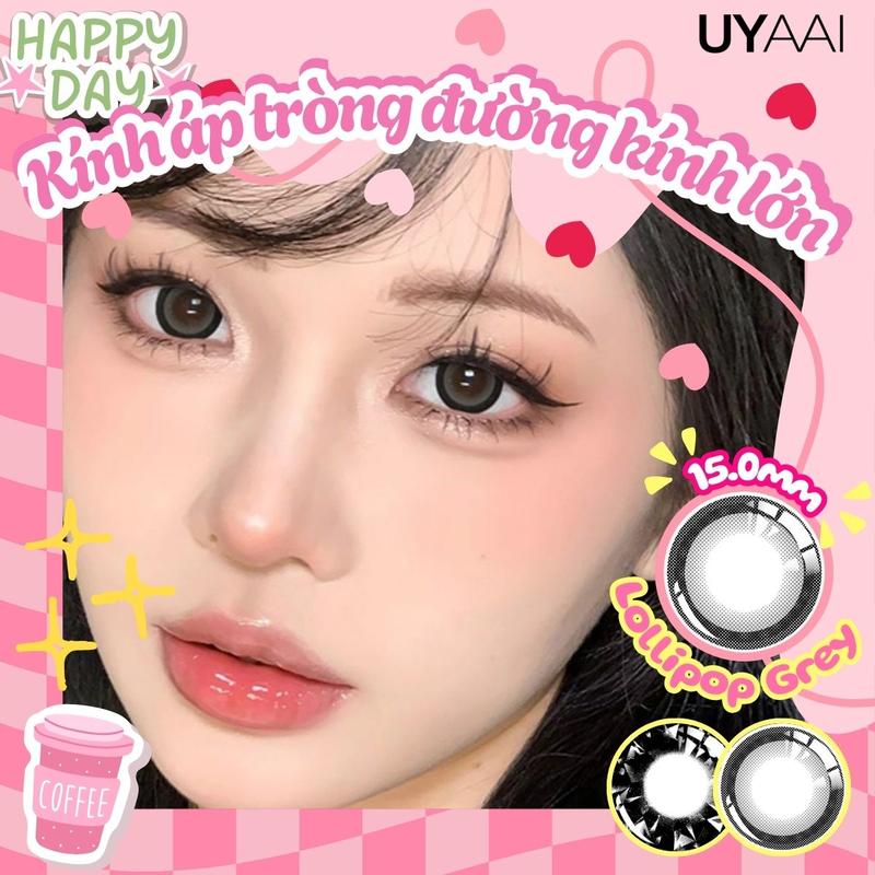  【15mm Lens  1cặp  Kính áp tròng UYAAI đường kính 15.0mm màu xám kẹo que Lollipop Grey  đen kim cương Diamonds Black  mẫu bán chạy nhất tròng kính lớn 