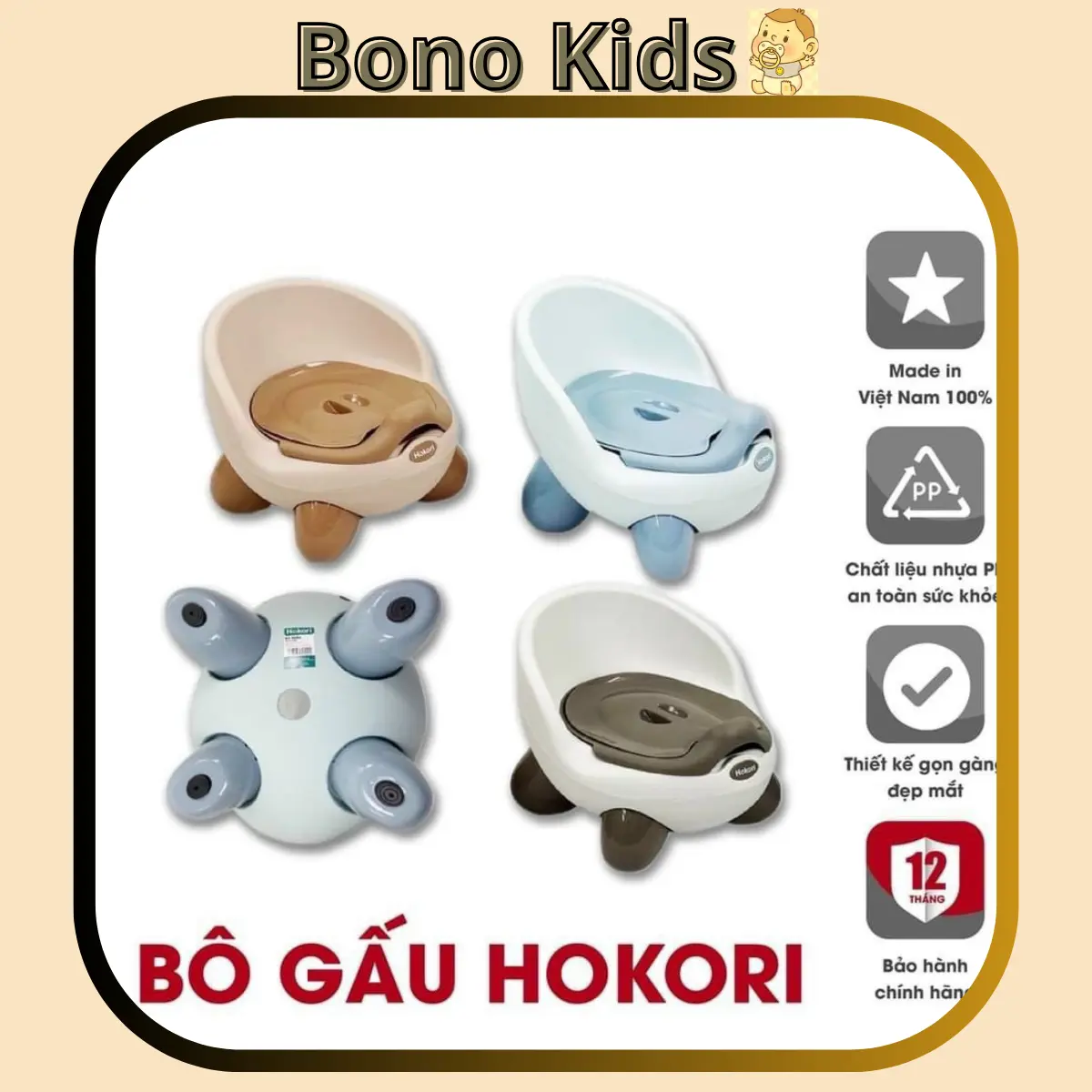 Bô Gấu Vệ Sinh Cho Bé Hokori Dạng Ghế Ngồi Nhựa Có Tựa Lưng Hình Gấu - Bô Trẻ Em Nhựa Cao Cấp