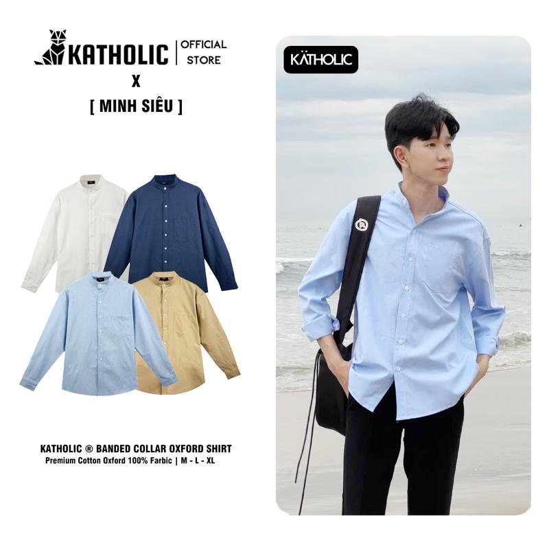 ĐỘC QUYỀN Katholic x Minh Siêu Áo Sơ Mi Trơn Tay Dài Nam Nữ Hàn Quốc Cổ Tàu KAT022 Menswear Shirt