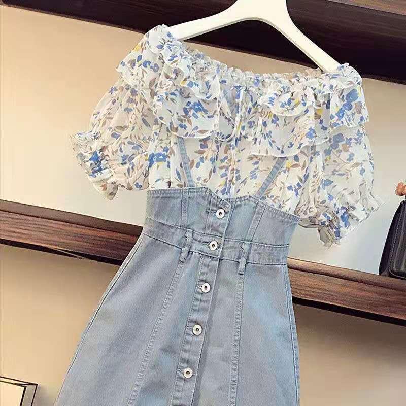 Váy / Bộ Đồ Không Lót, Quần Áo Nữ Cỡ Lớn Mới, Giấu Bụng, Cô Gái Béo, Váy Hai Dây Denim, Bộ Hai Mảnh Nhỏ, Umi, Nhung Women 8