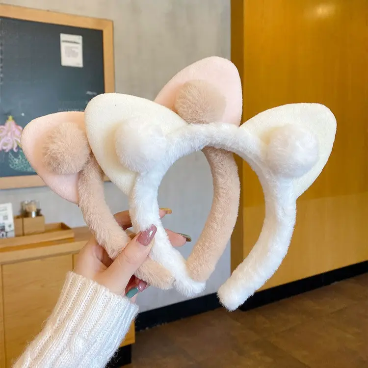Cute Cat Ears Fluffy Hair Band Women Simple Face Wash Makeup Christmas Holiday Headband Hair Accessories Hairpin Headdress