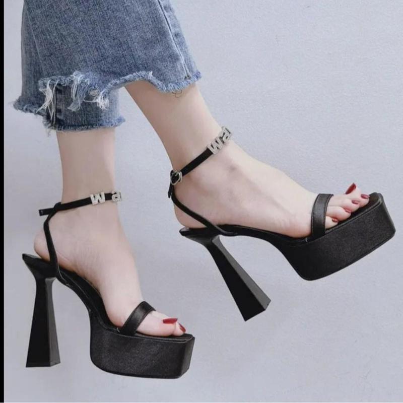 Sandan gót đúp cao 12 cm si lụa đính khoá wang cực kì sang chảnh phụ hợp di tiệc DéP Nữ Shoes GiàY