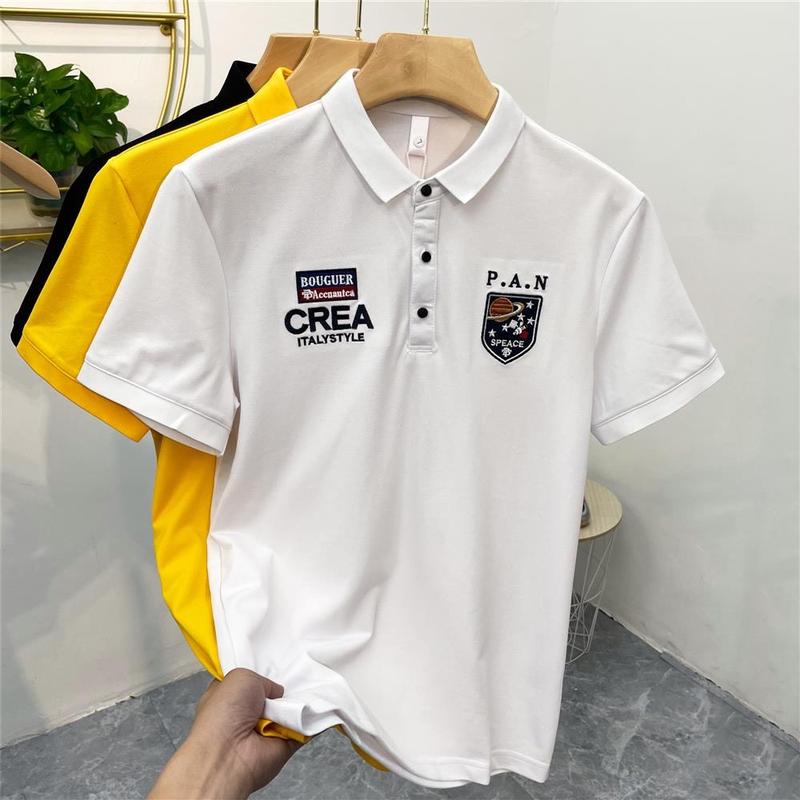 ÁO THUN NAM CỔ TRỤ TAY NGẮN THÊU LOGO TRẺ TRUNG THỜI TRANG ÁO POLO NAM Màu đen Màu trắng Trơn Cotton Thông thường Menswear Top Ngắn Tay Có Cổ Cộc Tay