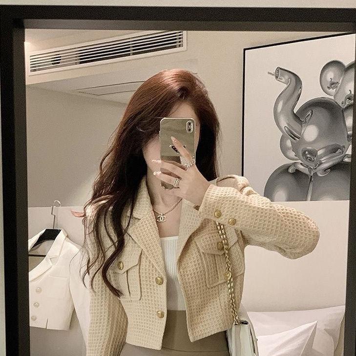 Áo khoác vest Croptop nữ kiểu mới Cao cấp dáng mỏng 2 lớp phong cách màu cardigan kẻ sọc hàng đầu áo khoác blazer dáng ngắn