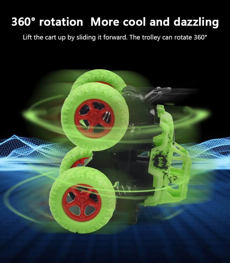 Product Introduction of Mini Inertia car off-road four-wheel drive traction plastic friction stunt children's car toys suv Stunt 360 Rotation 3