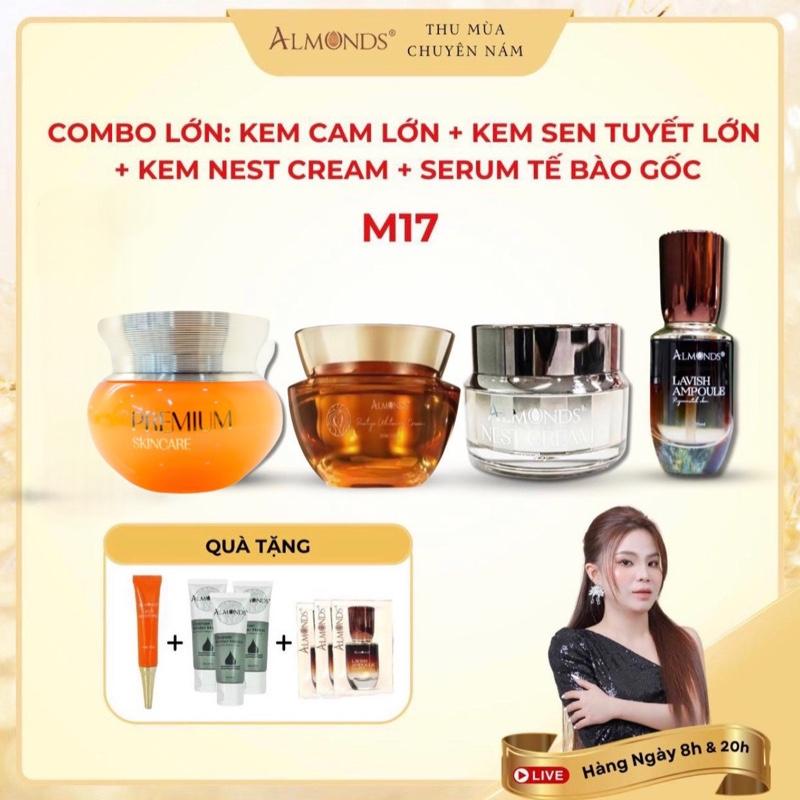 M17 LỚN: Kem Cam Premium Skincare+ Kem Dưỡng Nest Cream+ Kem Sen Tuyết + Tinh Chất Tế Bào Gốc ALMONDS Hỗ Trợ Mờ Sạm, Dưỡng Sáng Da, Làm Đẹp Da