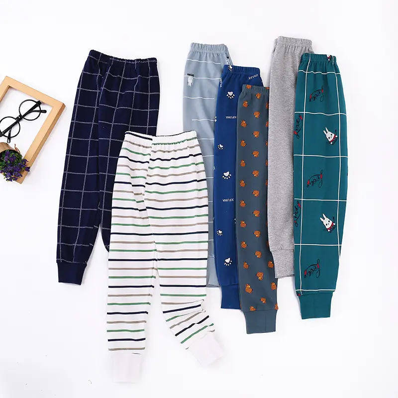 Children's Cotton Long Johns for Boys and Girls Baby Inner Cotton Medium and Big Children Spring and Autumn Base Cotton Knitted Trousers Thin Pajamas